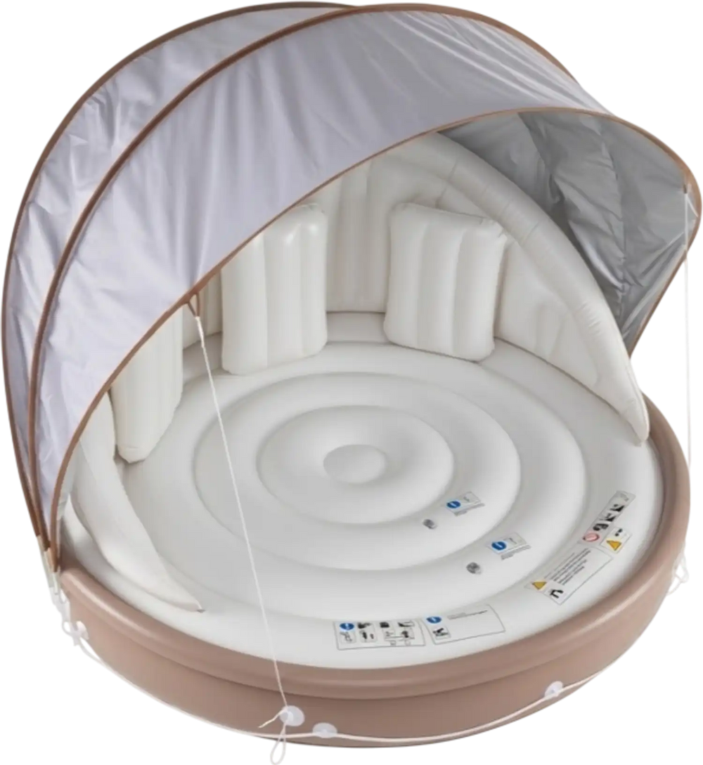 Inflatable Canopy Island Tanning Pool Lounger Float with Retractable Canopy