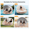 Inflatable Canopy Island Tanning Pool Lounger Float with retractable canopy, ideal for beach, pool, or garden.