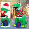 Inflatable 6FT dinosaur Christmas decoration with LED lights, hat, cane, and gift box for festive outdoor displays.