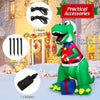 6FT inflatable Christmas dinosaur decoration with LED lights, featuring a gift box and accessories for yard stability.