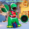 6FT inflatable dinosaur Christmas decoration with LED lights, waterproof blower, and smooth zipper for easy setup.