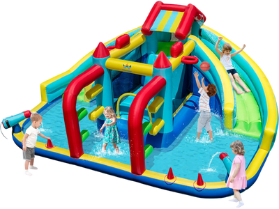 Costway Inflatable Double Water Slide Park Obstacle Course w/ 735W Blower 36077605 New
