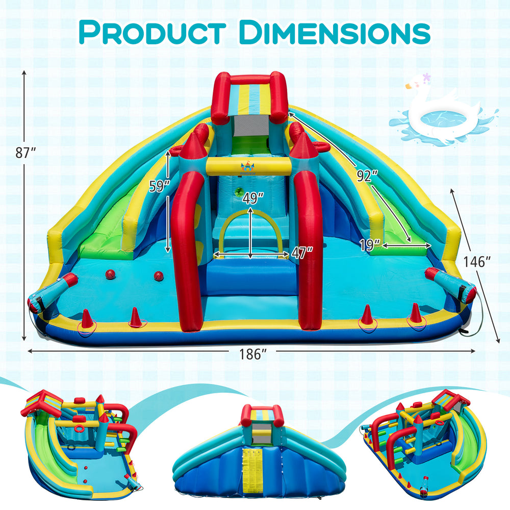 Inflatable Double Water Slide Park with obstacle course, featuring dual slides and vibrant colors for outdoor fun.