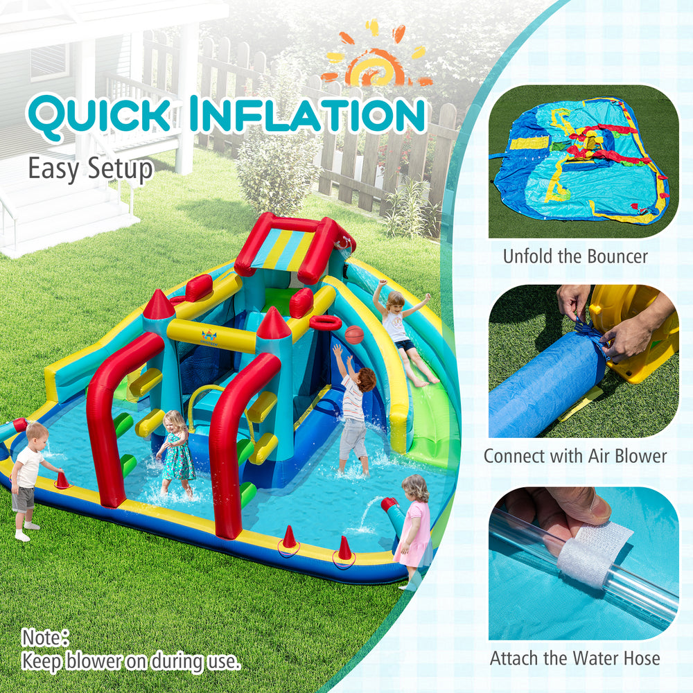 Inflatable Double Water Slide Park featuring slides, cannons, and obstacle course, made with durable Oxford fabric for.
