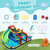Inflatable Double Water Slide Park with 750W blower, featuring slides, basketball hoops, and a sweet accessory kit.
