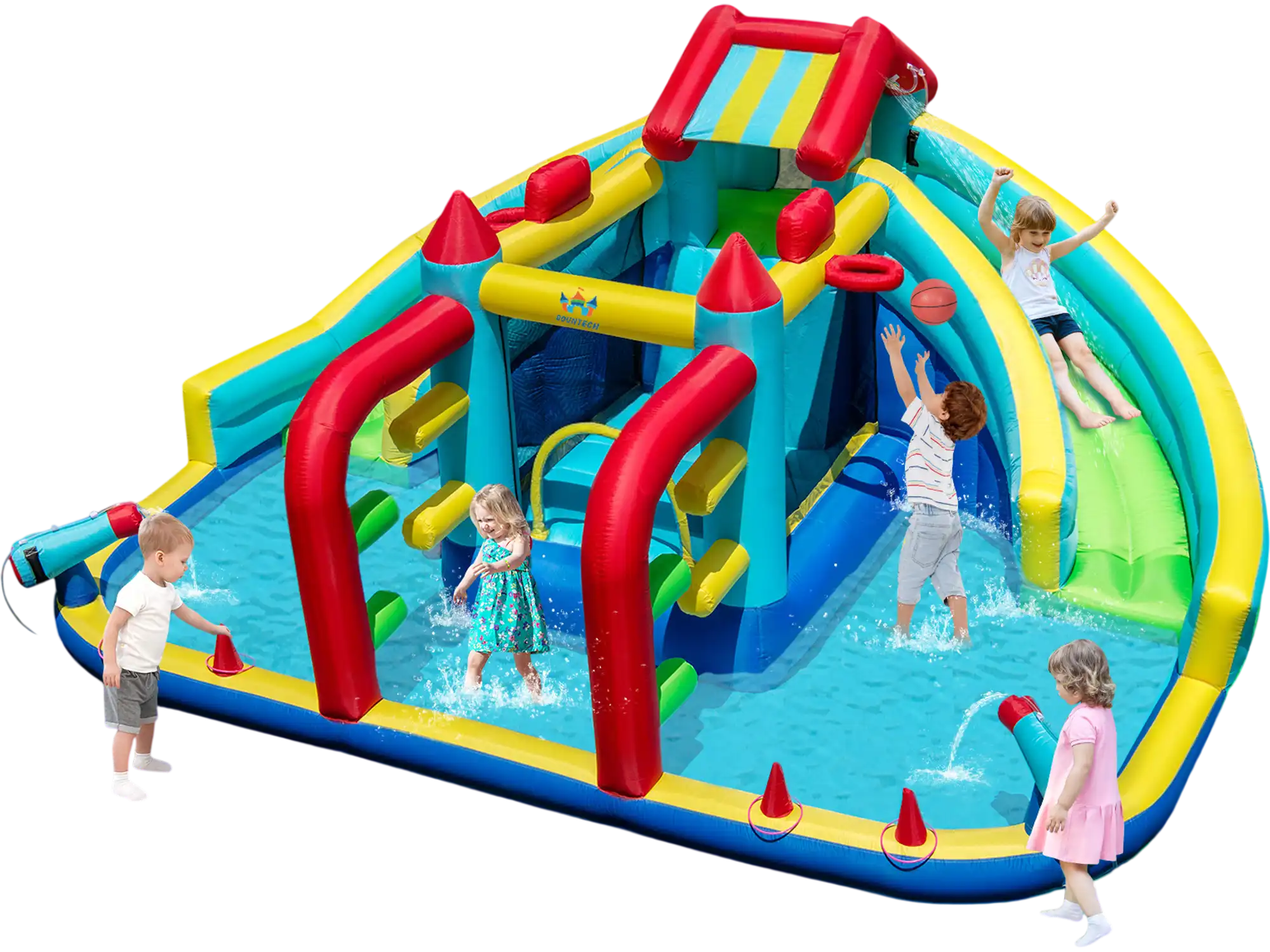 Costway Inflatable Double Water Slide Park w/ 750W Blower Obstacle Course 23155331 New
