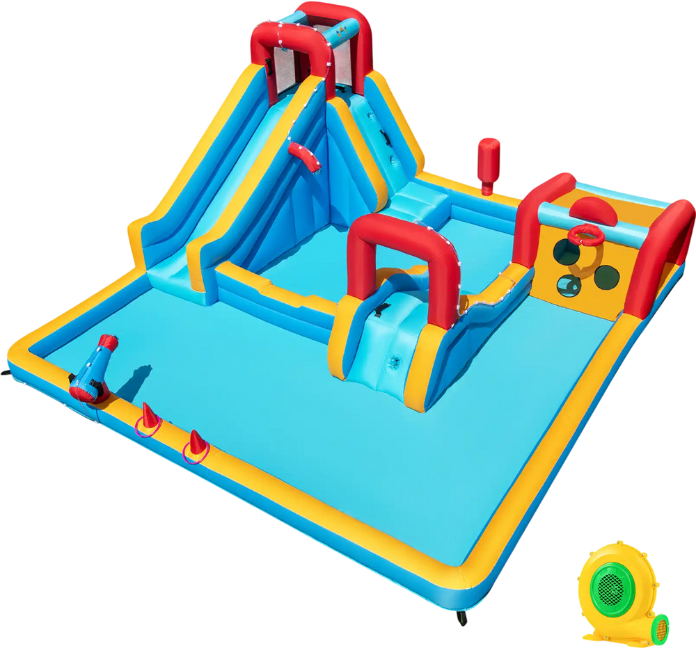 Inflatable Double Water Slide Park 9-in-1 Giant Bounce House 680W Blower Included