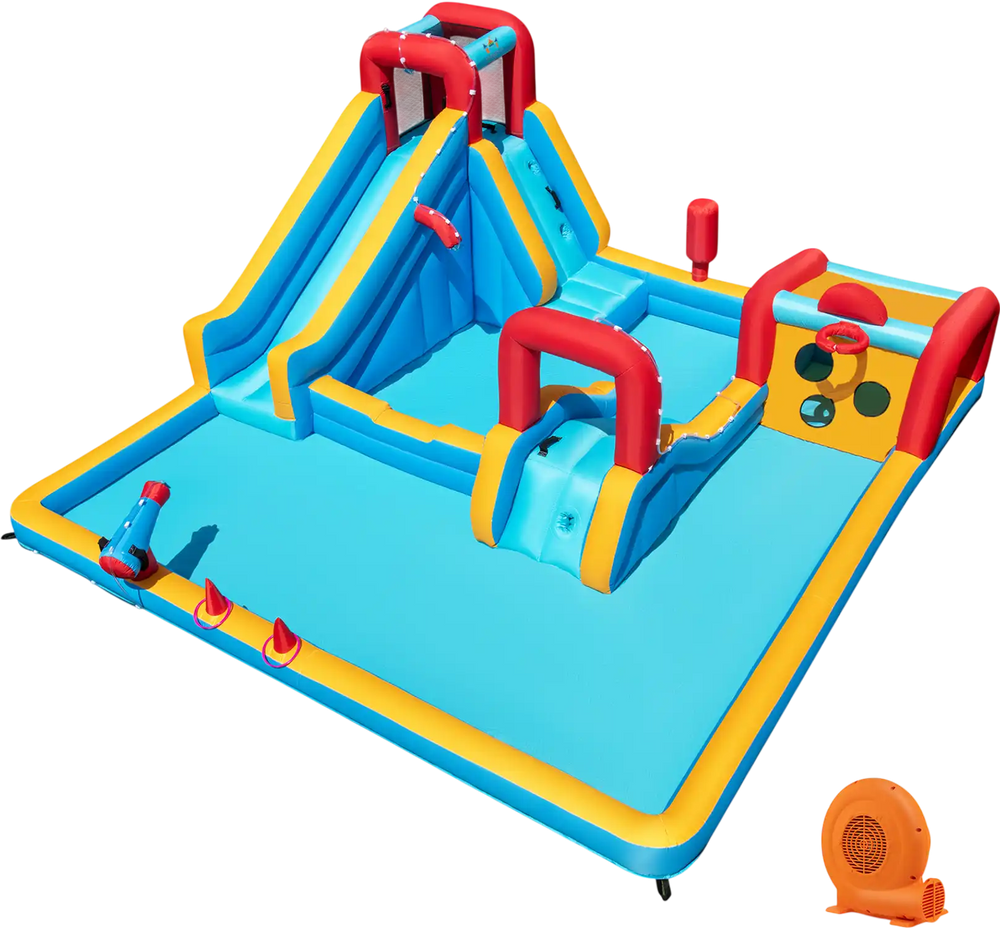 Inflatable Double Water Slide Park 9-in-1 Giant Bounce House 750W Blower Included