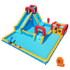 Inflatable Double Water Slide Park featuring a long slide, climbing wall, and games, perfect for outdoor fun.