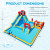Inflatable Double Water Slide Park dimensions showing 9-in-1 features, suitable for 3-12 years, with 330 lbs capacity.