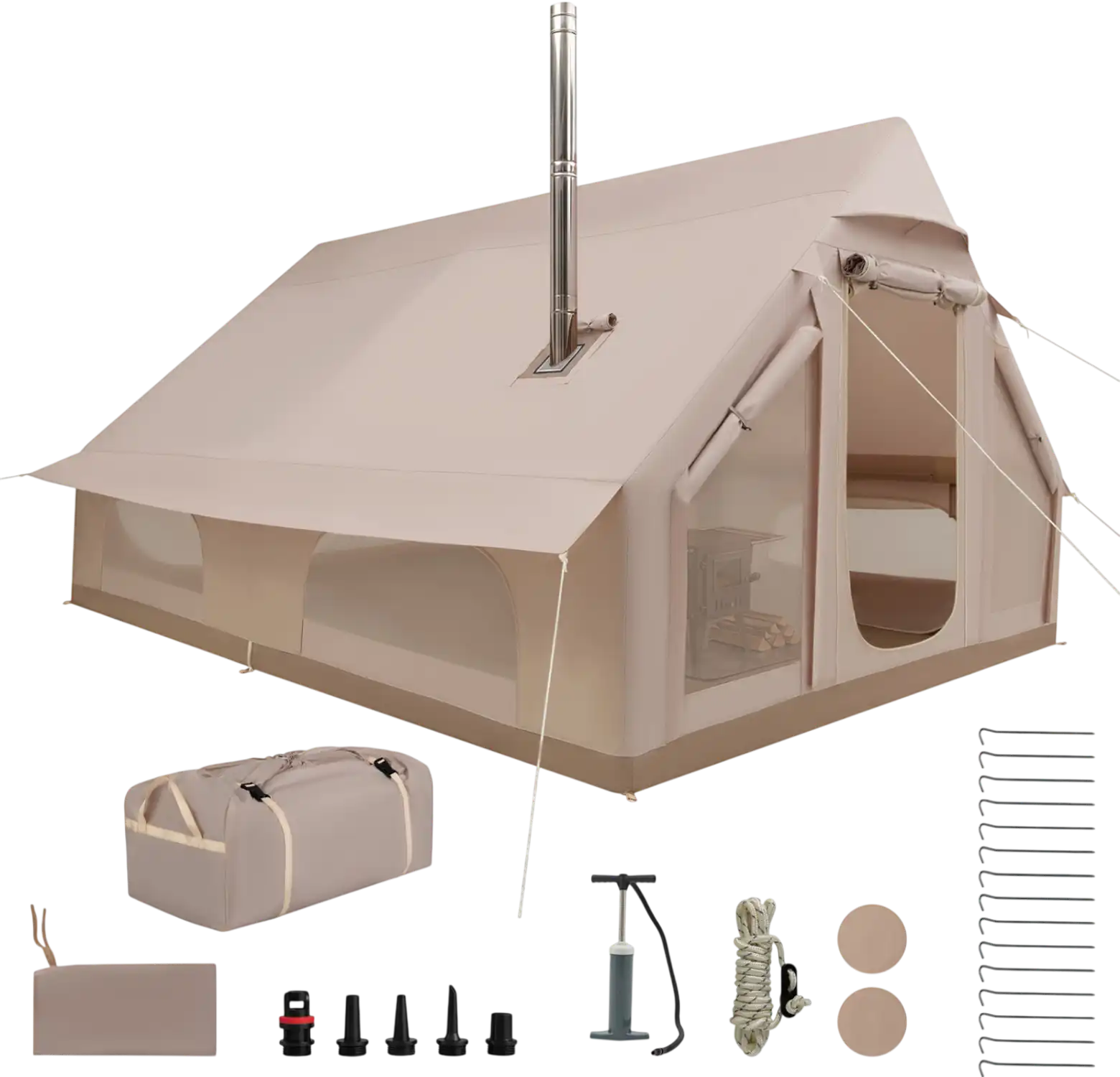 Costway Inflatable 4-Season Waterproof Oxford Camping Tent w/ Stove Jack 6-10 Person 81908341 New