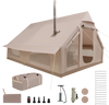 Beige inflatable 4-season waterproof camping tent for 6-10 people, featuring a stove jack and durable Oxford fabric.