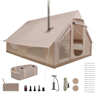 Costway Inflatable 4-Season Waterproof Oxford Camping Tent w/ Stove Jack 6-10 Person 81908341 New