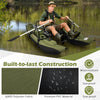 Inflatable fishing float tube in green with foldable padded seat, adjustable footrest, and storage for fishing.