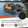 Inflatable fishing float tube in gray with PVC material, storage pockets, and adjustable straps for outdoor fishing.