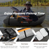 Close-up of the inflatable fishing float tube's adjustable fishing rod holder and fish ruler for precise measurements.