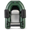 Top view of the inflatable fishing float tube in green, showcasing the thick inflatable seat and angling base for.