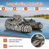 Inflatable float tube in camouflage with adjustable rod holder, storage pockets, and comfortable seat for fishing.