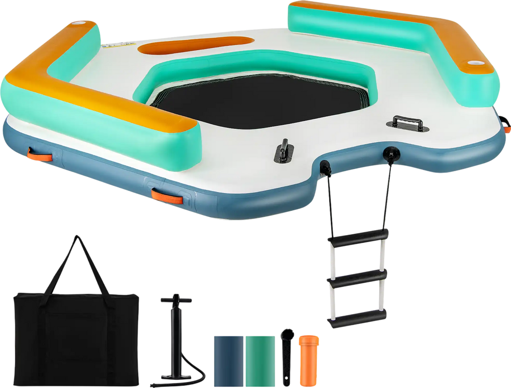 8.7 Feet Inflatable Floating Dock with Detachable Ladder and Mesh Swim Lounge