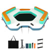 Close-up view of the 8.7 ft inflatable floating dock's durable PVC material and comfortable mesh lounge for water.