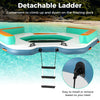 Detachable ladder on the 8.7 ft inflatable floating dock for easy access, featuring waterproof PVC and cup holders.