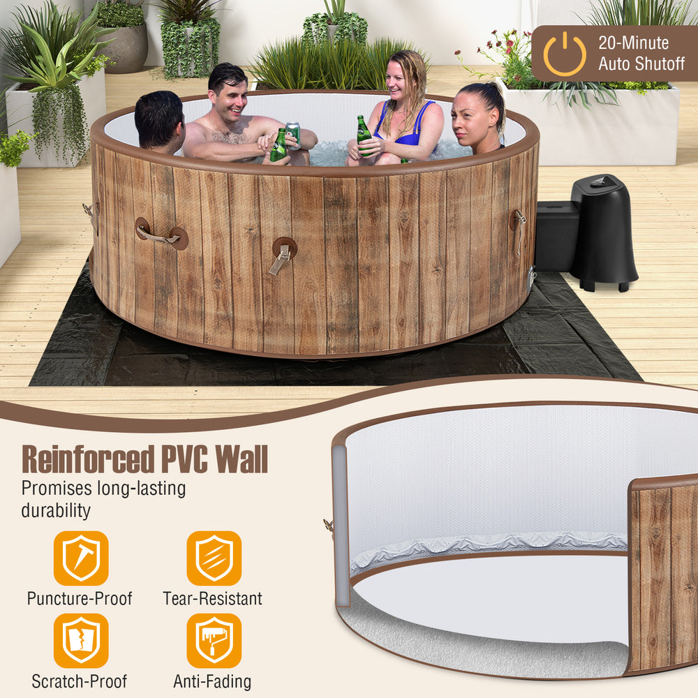 Inflatable 72-inch hot tub with reinforced PVC walls, 120 air jets, and electric heater for 4-6 people, ideal for.
