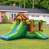 Kids inflatable jungle bounce house with slides and climbing wall, made of durable PVC fabric for outdoor fun.