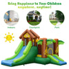 Kids inflatable jungle bounce house with slides and climbing wall, made of durable PVC fabric for indoor or outdoor fun.