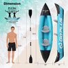 Inflatable tandem kayak in blue, 10.5' long, accommodates 2 persons, includes aluminum paddles for touring.