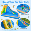 Inflatable bounce house with water slide, featuring a spacious splash pool and climbing wall for kids' outdoor fun.
