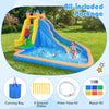 Inflatable Mighty Bounce House Jumper with water slide, featuring large mesh windows for easy access and safety.