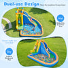 Inflatable Mighty Bounce House with water slide, featuring large mesh windows for safety and easy access for kids.