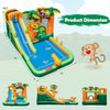 Monkey-themed inflatable bounce house with slide, featuring water park elements and protective mesh walls for safe play.