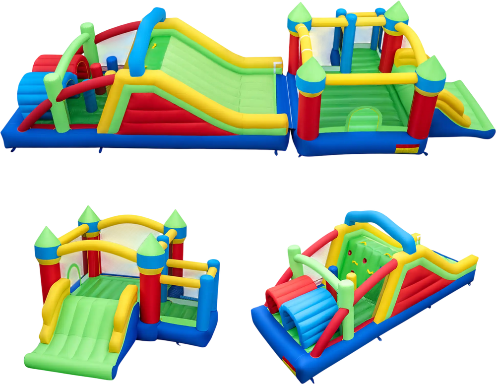 Inflatable Obstacle Course Bounce House with Dual Slides and Tunnels without Blower