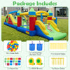Inflatable obstacle course bounce house with dual slides, 680W blowers, and ocean balls for active outdoor fun.