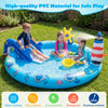 Inflatable Marine Life Spray Pool with shark slide, interactive features, and safety guardrails for kids' fun.