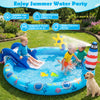 Inflatable Marine Life Spray Pool with shark slide, lighthouse sprayer, and interactive play features for kids aged 2-6.