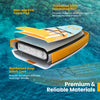 Inflatable stand-up paddle board cross-section showcasing thickened PVC, EVA foam pad, and drop stitch core for.
