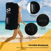 Portable backpack with adjustable shoulder straps and waterproof pocket for easy transport of inflatable paddle board.