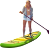 Inflatable stand-up paddle board with 3 fins, featuring anti-slip EVA pad, perfect for all skill levels on the water.