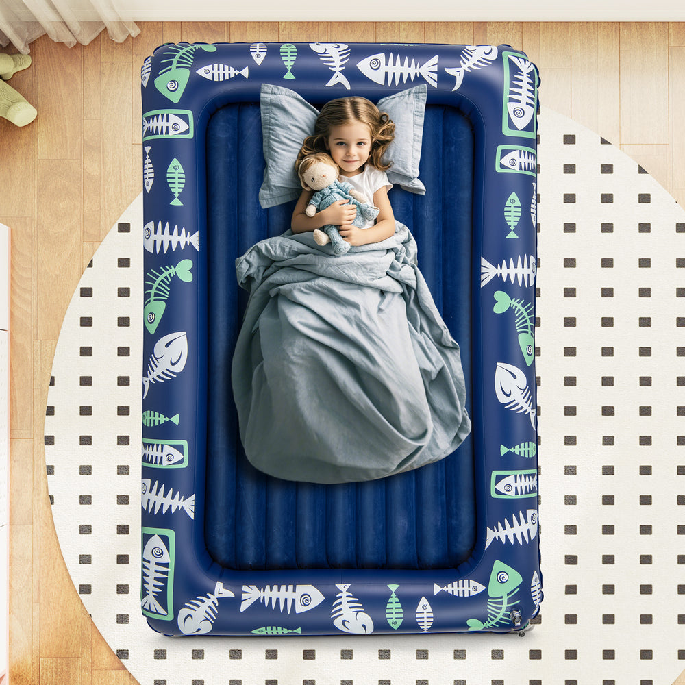 Inflatable Toddler Travel Bed with Electric Pump and Raised Bed Rails-Blue - Gallery View 1 of 10