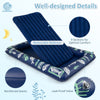 Inflatable toddler travel bed in blue with removable mattress, raised bed rails, and electric pump for safe.