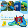 Inflatable water park with slide, splash pool, and bounce house for kids' outdoor fun and safe play.