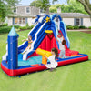 Colorful 6-in-1 inflatable water park with slide, splash pool, and games for summer fun in the backyard.