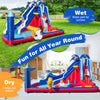 6-in-1 inflatable water park featuring a climbing wall and water slide, perfect for summer fun or indoor play.