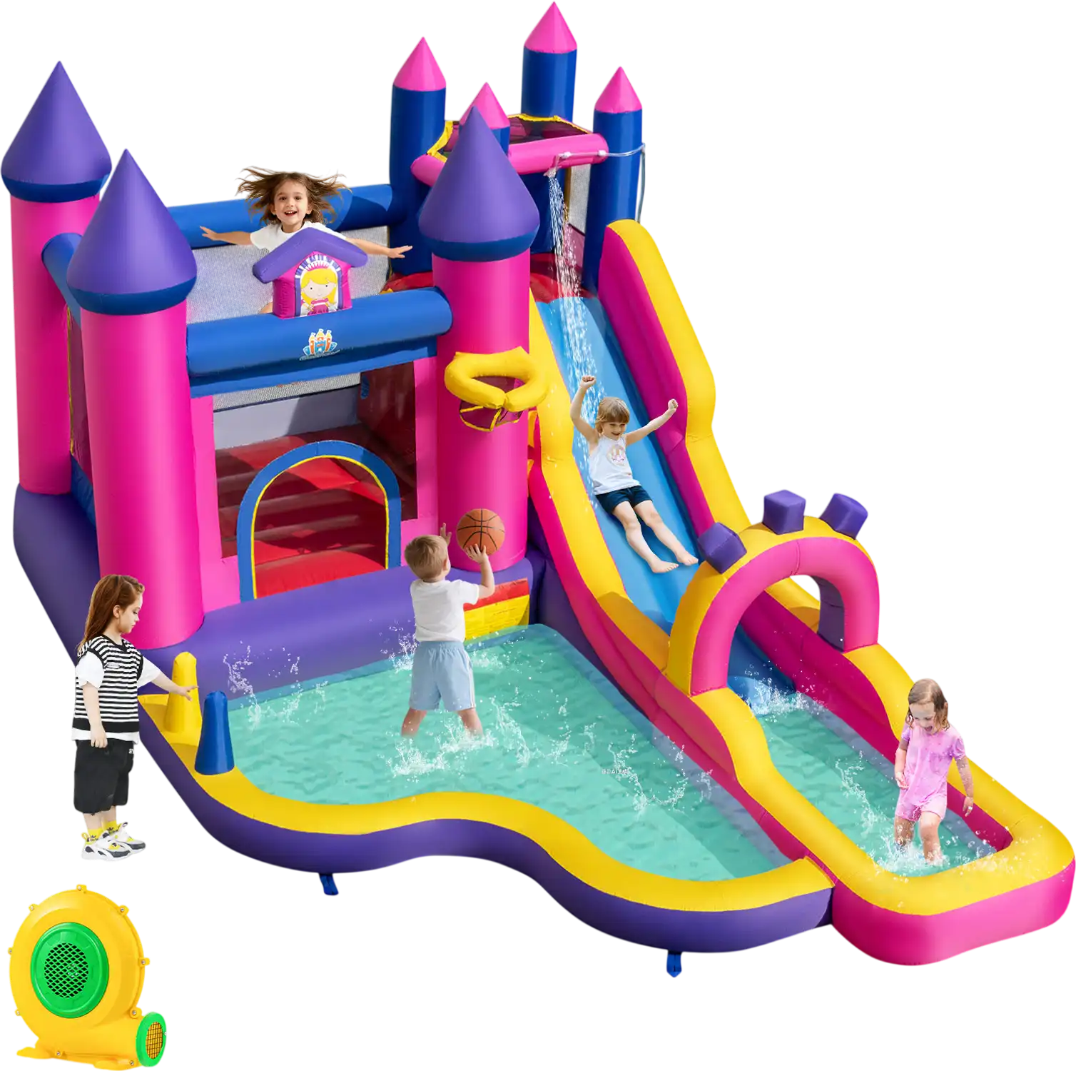 Costway Princess Inflatable Water Slide Bounce Castle w/ Climbing Wall & 680W Blower 59271923 New