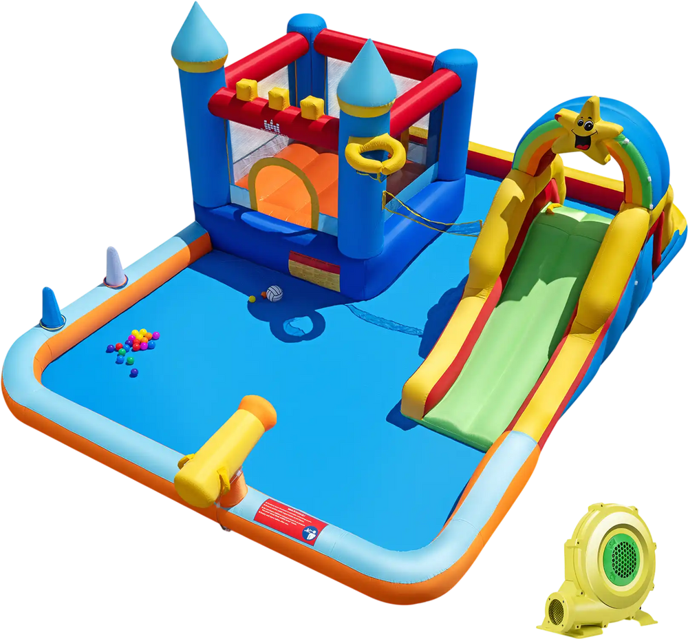 Inflatable Water Slide Park Bouncy Castle with Climbing Wall with 735W Blower