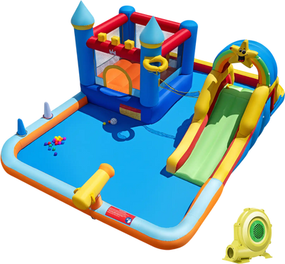 Costway Inflatable Water Slide Park Bouncy Castle Climbing Wall w/ 735W Blower 29732572 New