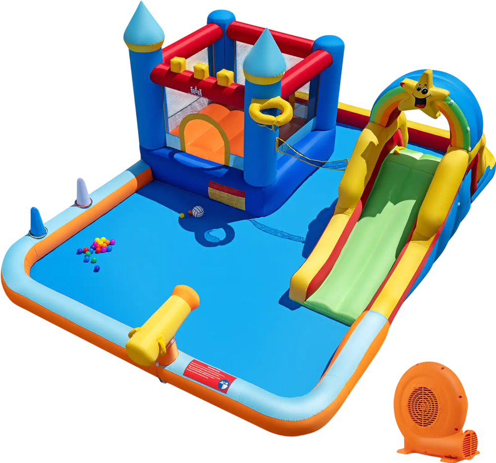 Inflatable Water Slide Park Bouncy Castle with Climbing Wall with 750W Blower