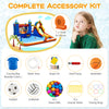 Inflatable water slide park with climbing wall, splash pool, and games for kids, made from durable 420D oxford cloth.